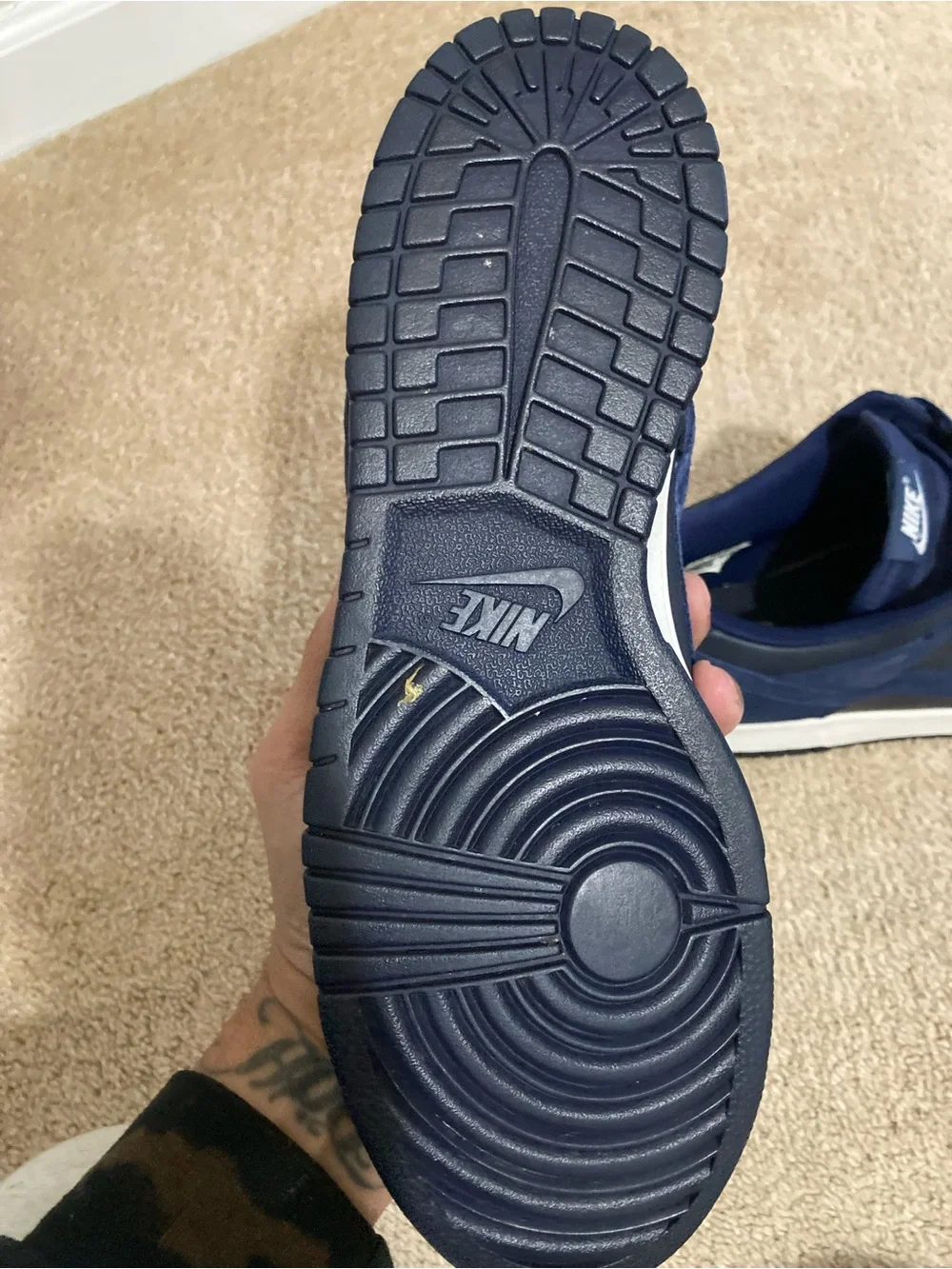 Nike Men’s Navy Blue and White Dunks